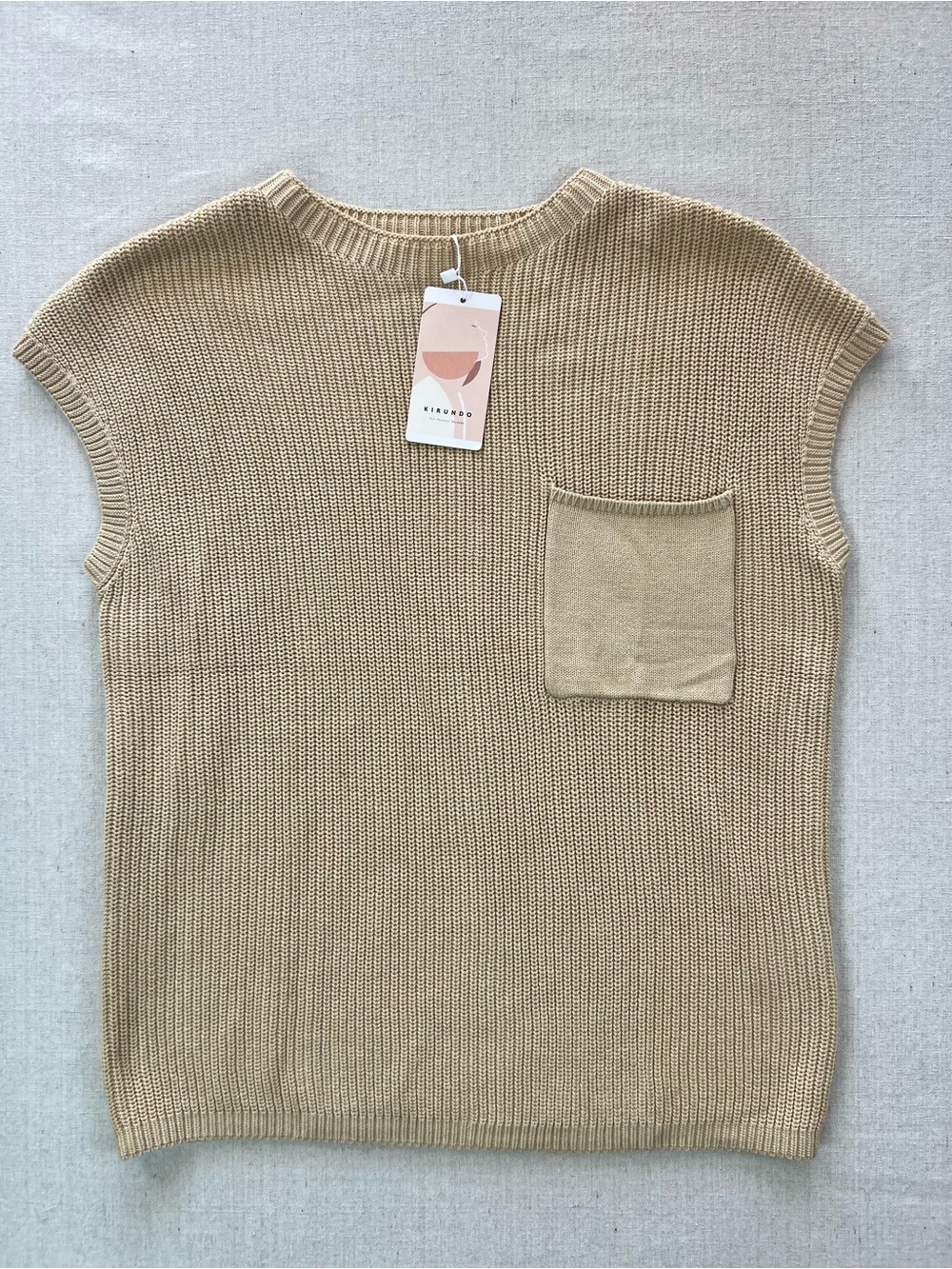 Women's Tan Mock Neck Sleeveless Knit Light Flowy Casual Sweater Top - Size S